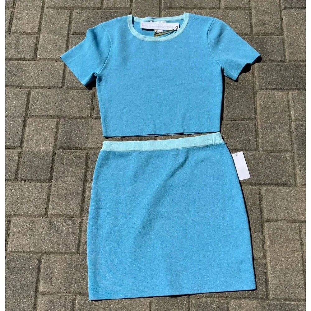 House Of Harlow 1960 Blue 2‎ Piece Set Crop Top & Skirt Outfit NWT $198 Small